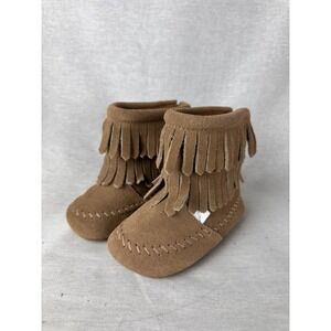 Little Love Bug Kids Brown‎ Suede Fringe Moccasin Boots Back Zip Booties